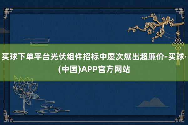 买球下单平台光伏组件招标中屡次爆出超廉价-买球·(中国)APP官方网站